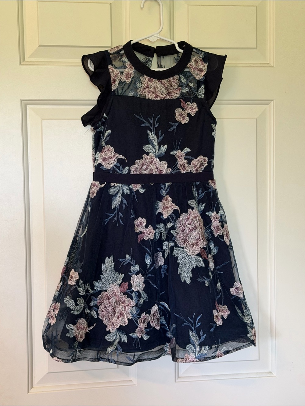 Sequin Hearts Navy Floral Embroidered Party Dress